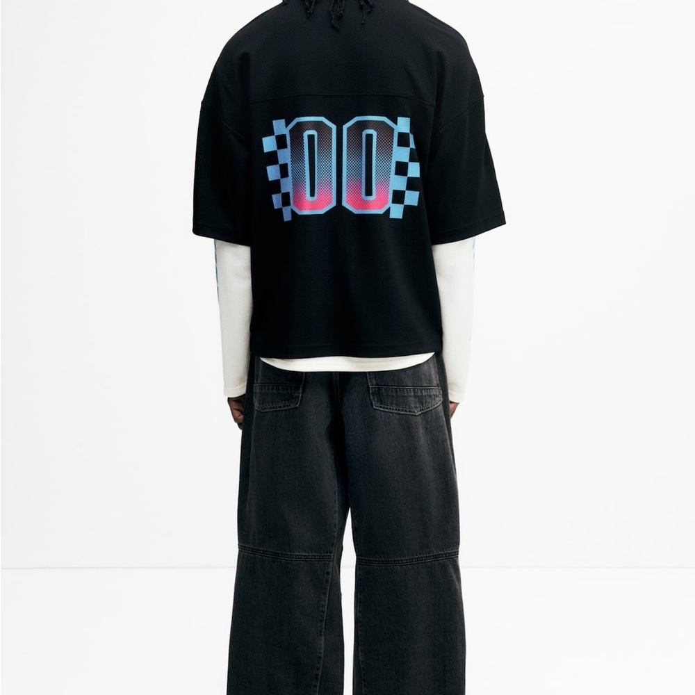 H&M Black and Blue Graphic Men's OVERSIZED PRINTED MESH T-SHIRT Jersey - Picture 5 of 10